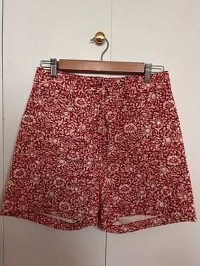 High-Rise Red Floral Print High-Waist Shorts